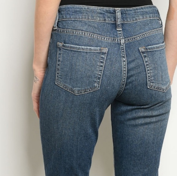 💖 Stretch DARK DENIM BLUE Distresed JEANS - Picture 4 of 5
